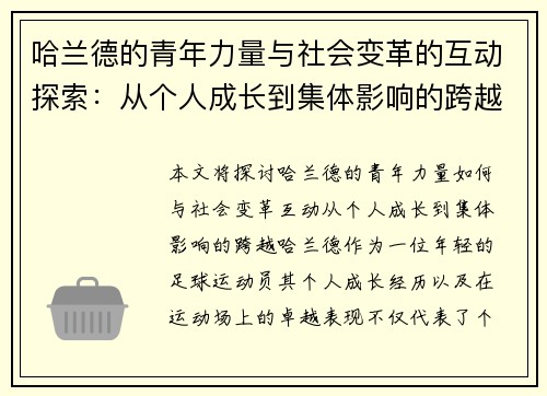 哈兰德的青年力量与社会变革的互动探索：从个人成长到集体影响的跨越