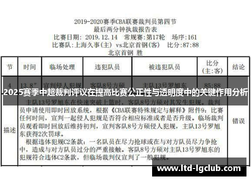 2025赛季中超裁判评议在提高比赛公正性与透明度中的关键作用分析