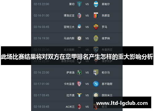 此场比赛结果将对双方在意甲排名产生怎样的重大影响分析